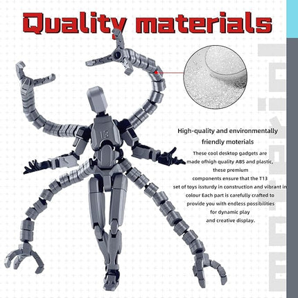 Assembly Completed T13 Action Figure,T13 Action Figure Multi-Jointed Movable,Ultimate Desktop Decor for Lovers t-13 Movability 3D Printed Toys (Black red, 7.2in)