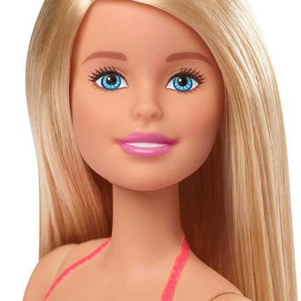 Barbie Doll & Pool Playset with Pink Slide, Beverage Accessories & Towel, Blonde Fashion Doll in Tropical Swimsuit