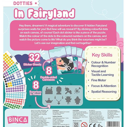 BINCA Dotties Dot Art Activity Kit, 1500+ Stickers, 8 Unicorns & Princesses Mess-Free Activities, DIY Dot Sticker Art for Toddlers, Kids Travel Activities, Craft Kits & Gifts for Girls Ages 4,5,6,7