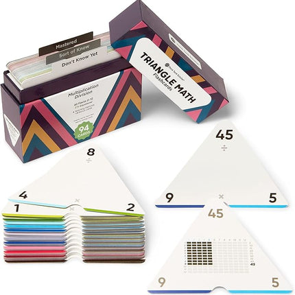 Think Tank Scholar Triangle Multiplication & Division Flash Cards Set (376 Math Equations), All Facts 0-12 - Color Coded, for Kids in 3RD, 4TH, 5TH & 6TH Grade - Has Three Corners