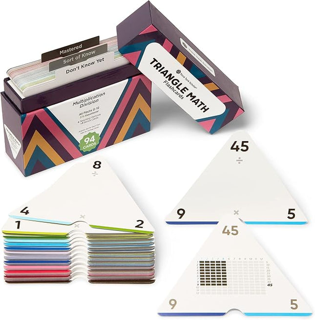 Think Tank Scholar Triangle Multiplication & Division Flash Cards Set (376 Math Equations), All Facts 0-12 - Color Coded, for Kids in 3RD, 4TH, 5TH & 6TH Grade - Has Three Corners