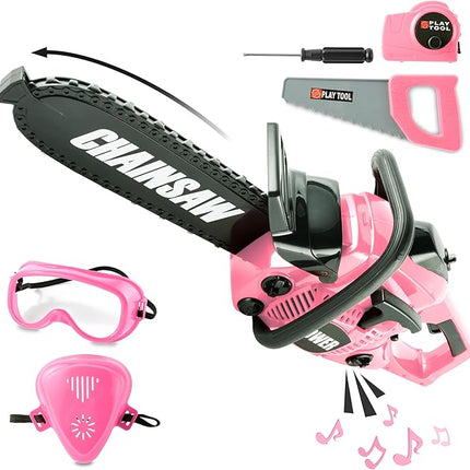 Toy Choi's Kids Toy Chainsaw - Pretend Play Construction Tool Electric Chainsaw Toy for Kids , Toy Tool Set Outdoor Gardening Play, Pink Toys for Girls 3-5 +