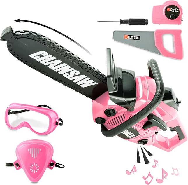 Toy Choi's Kids Toy Chainsaw - Pretend Play Construction Tool Electric Chainsaw Toy for Kids , Toy Tool Set Outdoor Gardening Play, Pink Toys for Girls 3-5 +