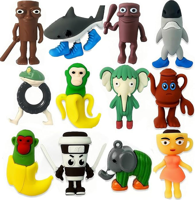 Tralalero Tralala Action Figure,Tung Tung Sahur Meme Unique Action Figures Decorations Gifts, Toys Desktop Decor 12PCS(Brown)