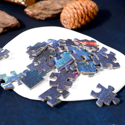 1000 Piece Fantasy Mushroom Forest Sparkling Jigsaw Puzzle for Adults – Glowing Fairy Houses, Enchanted Woods & Magical Waterfall – Dreamlike Whimsical Landscape Puzzle Gift