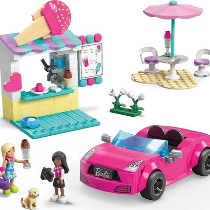 MEGA Barbie Kids Building Toy Set, Convertible & Ice Cream Stand with 226 Pieces, 2 Micro-Dolls and Accessories, Pink, Ages 6+ Years