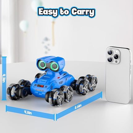 Robot Toys, 8-Wheel Stunt Remote Control Car with Auto-Demonstration, 360° Rotation, LED Eyes, Music, 2.4Ghz, All Terrain Rc Cars, Remote Control Car for Boys 4-7 6-8 8-12