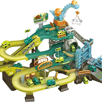 Toy Car Ramp Track, Adventure Railcar Colorful Vehicles Construction Play Set with 8 Cars Track Gifts for Kids 3+