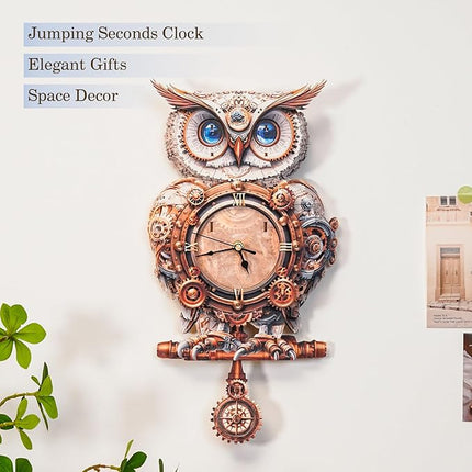 3D Wooden Puzzles for Adults Mechanical Owl Clock - Model Building Kit for Men Women Clock Puzzle Creative Craft Gift Home Deco for DIY Enthusiasts, Brain Teaser Building Set for Adults (Owl)
