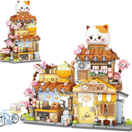 Japanese Street View Taiyaki Shop Mini Building Blocks for Girls 6-12, MOC Creative Building Toys Cute Panda Building Set, Simulation Architecture Construction Toy, Gift Idea for Kids Adults (923 PCS)