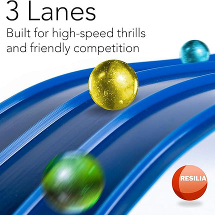 RESILIA Race Car Track Set – Compatible with Diecast Cars Like Hot Wheels & Monster Trucks Fun Toy for Kids & Toddlers, Racing Playset for Adventures, 6.5 Inch Wide x 20 Feet, 3 Lanes, Made in the USA