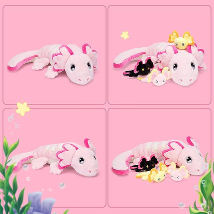 IKASA Mommy Axolotl Stuffed Animal Mom and Baby Plush Toy, Cute 20.5" Soft Small Mama Family Set Cuddly Toys with Little Mini Babies,Gifts for Kids