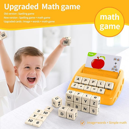 Educational Toys for Kids Ages 3-8, Matching Letter Spelling Game ABC Math Learning, Xmas Birthday Party Gifts for 3 4 5 6 7 8 Year Olds Boys and Girls Yellow