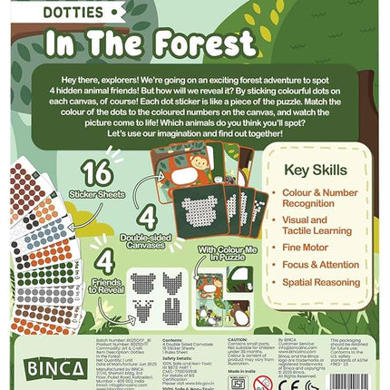 BINCA Dotties Dot Art Activity Kit, 750+ Stickers, Forest Animals Mess-Free Activities, DIY Dot Sticker Art for Toddlers, Kids Travel Activities, Craft Kits & Gifts for Boys & Girls Ages 4,5,6,7