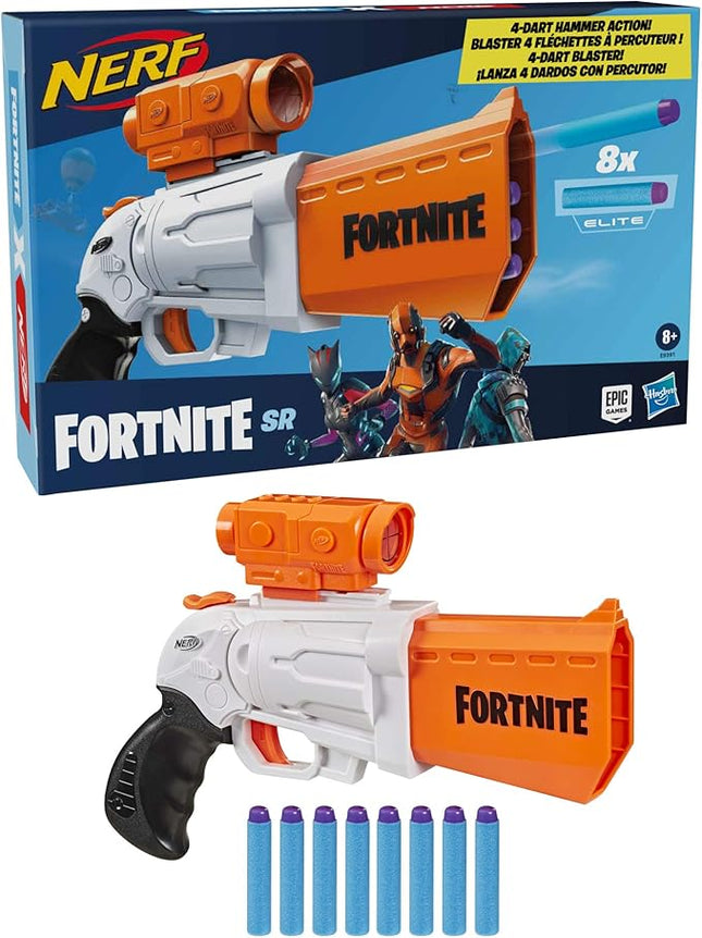 Nerf Fortnite SR Blaster - 4-Dart Hammer Action - Includes Removable Scope and 8 Official Nerf Elite Darts - for Youth, Teens, Adults
