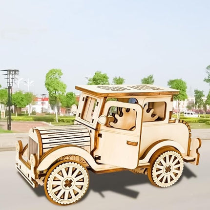 3D Wooden Puzzle Retro Car Model Desktop Toy DIY Handmade Wooden Model Car Kit Adult/Youth/Children Creative Gift