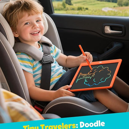 TEKFUN Toys for Girls Boys 10IN LCD Writing Tablet, Magic Doodle Board with Anti-Lost Stylus, Mess Free Coloring for Toddlers Drawing Pad, Toddler Travel Car Plane Trip Toys Gifts (Orange)
