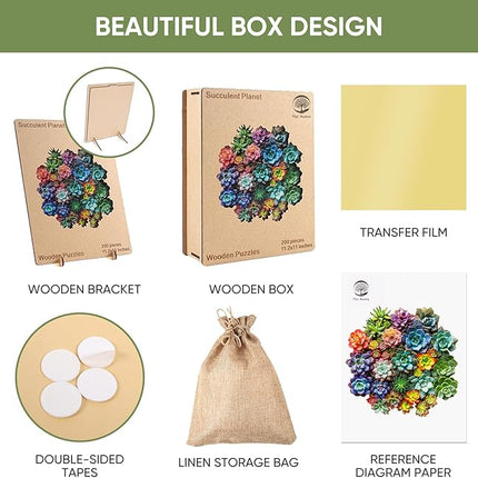 Mys Aurora Succulent Wooden Puzzles for Adults, 200 Piece Unique Shaped Wood Jigsaw Puzzles for Adults and Kids, Fun Challenging Puzzles Family Game Gift, Medium 11.2'' x 11'