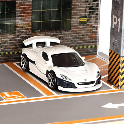 Storage for Hot Wheels: Toy Car Parking Garage Diorama with Lights - Freestanding Display Case for 1/64 Scale Diecast Cars with 4 Levels 24 Spots Maximum 40 Cars