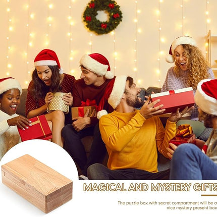 Zhanmai 2 Pack Christmas Puzzle Box Gift Wooden Magic Impossible Dovetail Box Secret Money Case Mini 3D Brain Teaser Case for Valentines Girlfriend Cash Adults Teens(Rectangle,Wood Color)