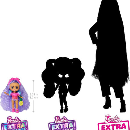Barbie Extra Mini Minis Travel Doll with Lavender Hair, Tie-Dye Swimsuit with Puff Sleeve & Beach-Themed Accessories