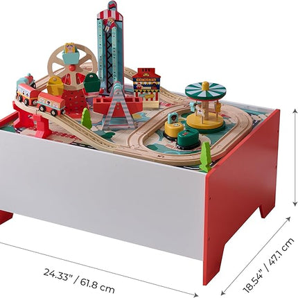 Teamson Kids Wooden Train Table – Carnival-Themed Amusement Park Playset with Ferris Wheel, Carousel & Train Track – Interactive Toy for Toddlers with Storage – Ages 3+