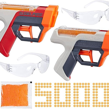 Nerf Pro Gelfire Dual Wield Pack, 2 Blasters, No-Prime Firing, 5000 Gelfire Rounds, 2X 100 Round Integrated Hoppers, 2 Eyewear, Ages 14 & Up