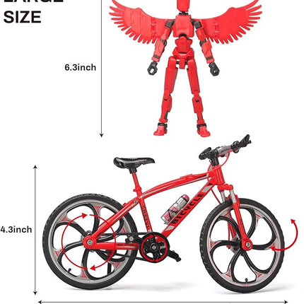 (Assembly Completed) T13 Action Figures, 6.3 Inch Big Dummy 13 Mountain Die-cast Mini Bike Model with Multi-Jointed Movable Lucky 13 Robot Toys Set(Red)