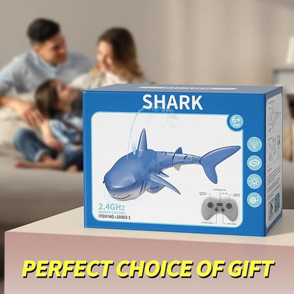 2.4GHz Remote Control Shark Toy for Pool, 1:18 Scale High Simulation RC Shark with Light & Spray Water, Electric Remote Controlled Swimming Water Toy Boat for 4 5 6 7 Year olds Kid Boys Girls