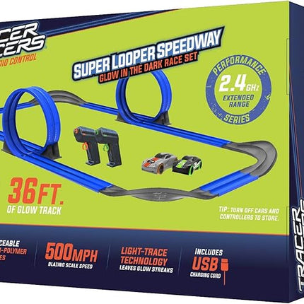 2.4 GHz Radio Control Remote Slot-Less, Cordless Racing Super Loop Speedway Track Set with Two Cars