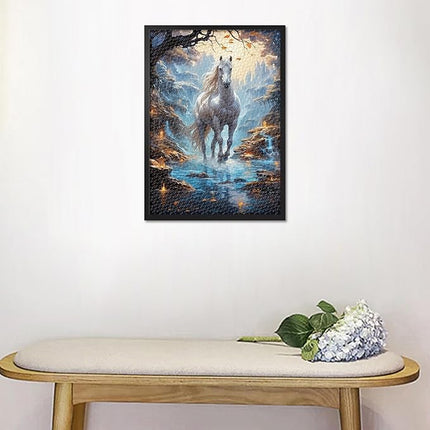 Jigsaw Puzzle 1000 Piece for Adults, White Horse in Enchanted Forest, Majestic Nature Scene with Vibrant Art, Premium Adult Puzzles 1000 Pieces (27.5x19.7 in)