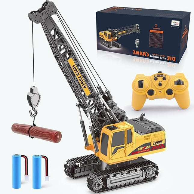 Remote Control Crane Toy, 1:14 Scale RC Construction Vehicle with Metal Hook & 2 Batteries Included - Realistic Engineering Toy Truck, for Boys Girls 3 4 5 6 7 8 Years Old