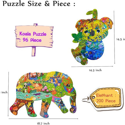 GAYISIC Puzzles for Kids Ages 8-10, 96 Pieces Koala and 200 Pieces Elephant Jigsaw Puzzles Unique Irregular Pieces Gift for 4 6 8 10 Years Old Boys and Girl Birthday