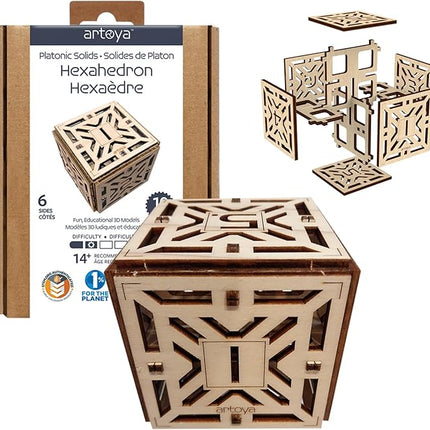 3D Wooden Puzzles for Teens & Adults – Smart Brain Teaser Puzzles, Wood Models, Creative & Educational Fun, Sustainable Materials, Ages 14 and Up Hexahedron D6