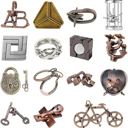 FantasyDay 15 Pcs Brain Teaser Puzzle,Metal Puzzle, Unlock Interlock IQ Test Game, Magic Trick Toy Gift for Kids and Adults