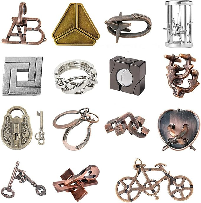 FantasyDay 15 Pcs Brain Teaser Puzzle,Metal Puzzle, Unlock Interlock IQ Test Game, Magic Trick Toy Gift for Kids and Adults