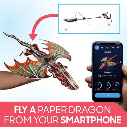 POWERUP 4.0 Dragon Edition - The Next-Generation Smartphone Controlled Paper Airplane Kit, RC Controlled. Easy to Fly with Autopilot & Gyro Stabilizer. for Hobbyists, Pilots, Tinkerers.