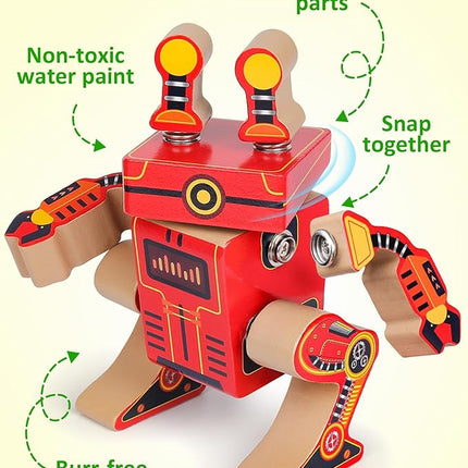 Coogam Fine Motor Building Robot Blocks for 3 4 5 Years Old Kids, Wooden Snap Together Builders, STEM Take Apart Robot Playset, Educational Learning Toy Gift for Boys Girls