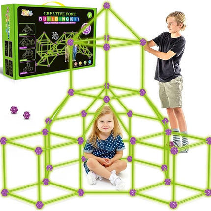 Glow In The Dark Fort Building Kit for Kids,STEM Construction Toys, Educational Gift for 3 4 5 6 7 8 9 10 11 12 Years Old Boys and Girls,Ultimate Creative Set for Indoor & Outdoors Activity,200 Pcs
