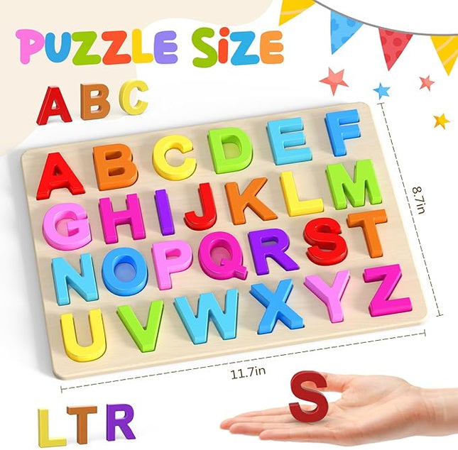 Alphabet Puzzles, Wooden Puzzles for Toddlers, ABC Shape Puzzles for Kids, Preschool Learning Activities, Gift for Girls Boys
