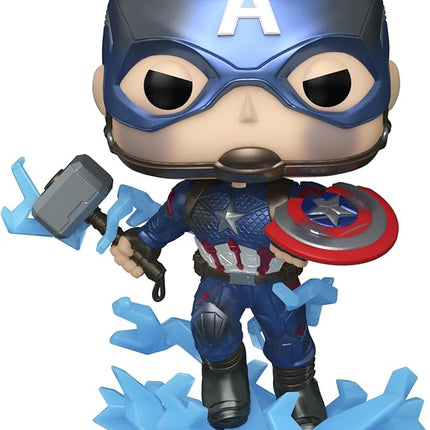 Funko POP! Marvel Avengers Endgame Captain America with Broken Shield & Mjolnir (Glow in The Dark & Metallic), Exclusive