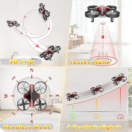 Mini Drone for Kids & Beginners, Indoor Portable Hand Operated/RC Nano Helicopter Quadcopter with Auto Hovering, Headless Mode & Remote Control, Children's Day Gift for Boys and Girls -Red.4-blade design delivers greater stability and increased thrust.