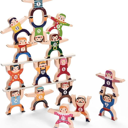 Wooden Stacking Toys,16Pcs Circus Hercules Acrobatic Troupe Interlock Toy,Balancing Building Blocks Game Toddler Puzzle Toys,for 3 4 5 6 Years Old Kids Adults
