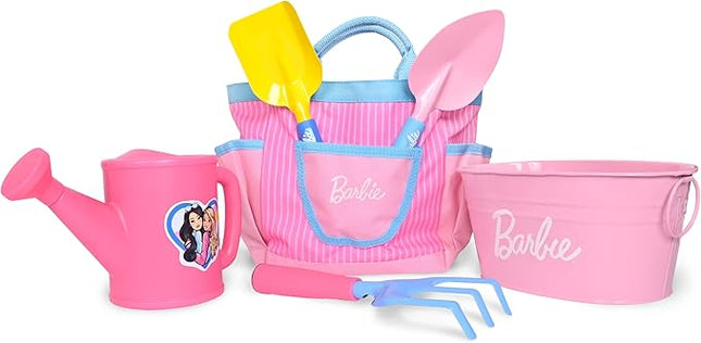 Barbie Garden Set – Real Gardening Tools for Kids with Watering Can, Metal Tools, Flower Pot and Storage Bag – Pink Tool Playset for Outdoors, 6 Pieces