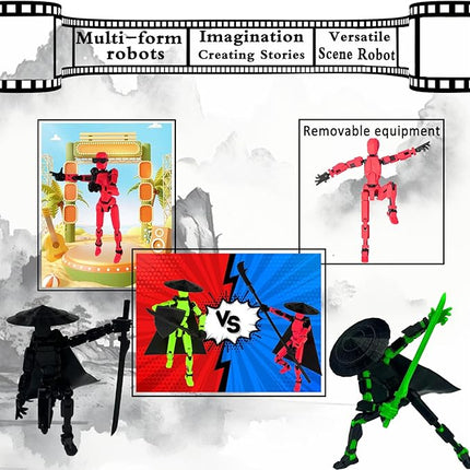 Already Assembled T13 Action Figure Accessories,Dummy 13 T13 Multi-Jointed Movable 3D Printed Toys (Black Red)