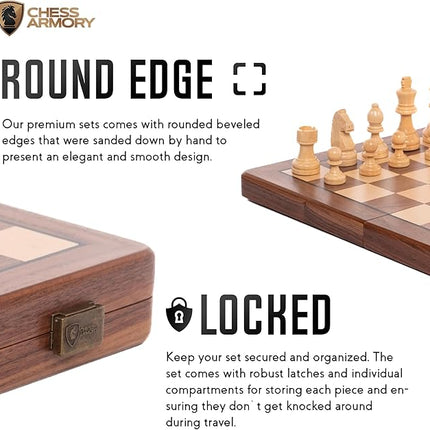 Chess Armory 15 inch Chess Set Magnetic - Premium Wooden Board Game with a Portable Wood Case and Secure Storage for Pieces, Set for Kids and Adults (Walnut Wood)