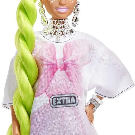 Barbie Extra Doll &Accessories with Neon Green Hair, Feather Boa & Pet Parrot