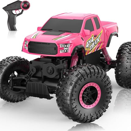 Double E Raptor F150 RC Car 4WD 2 Motors Monster Trucks for Girls, 11 Inches Off Road Crawler Vehicle Truck Toy with Rechargeable Battery Gift for Kids 6 7 8 9 10 11 12 Years-Pink