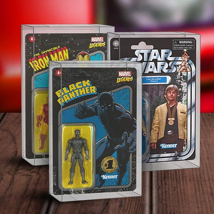 EVORETRO Action Figure Protective Display Case for 3.75 inches Star Wars, Marvel Legends & GI Joe Carded Toy Figurine - 10 Pack - Clear Thick PET Plastic Case Protector - Shallow, 30MM