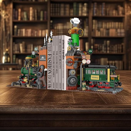 NUTCRACKER Retro Steam Train Building Set, 2 in 1 Medieval Train Station Building Model, Train Book Ends Bookshelf DIY Toy Building Set, Easter Birthday Gift for Adults Boys Girls (1379 Pieces)